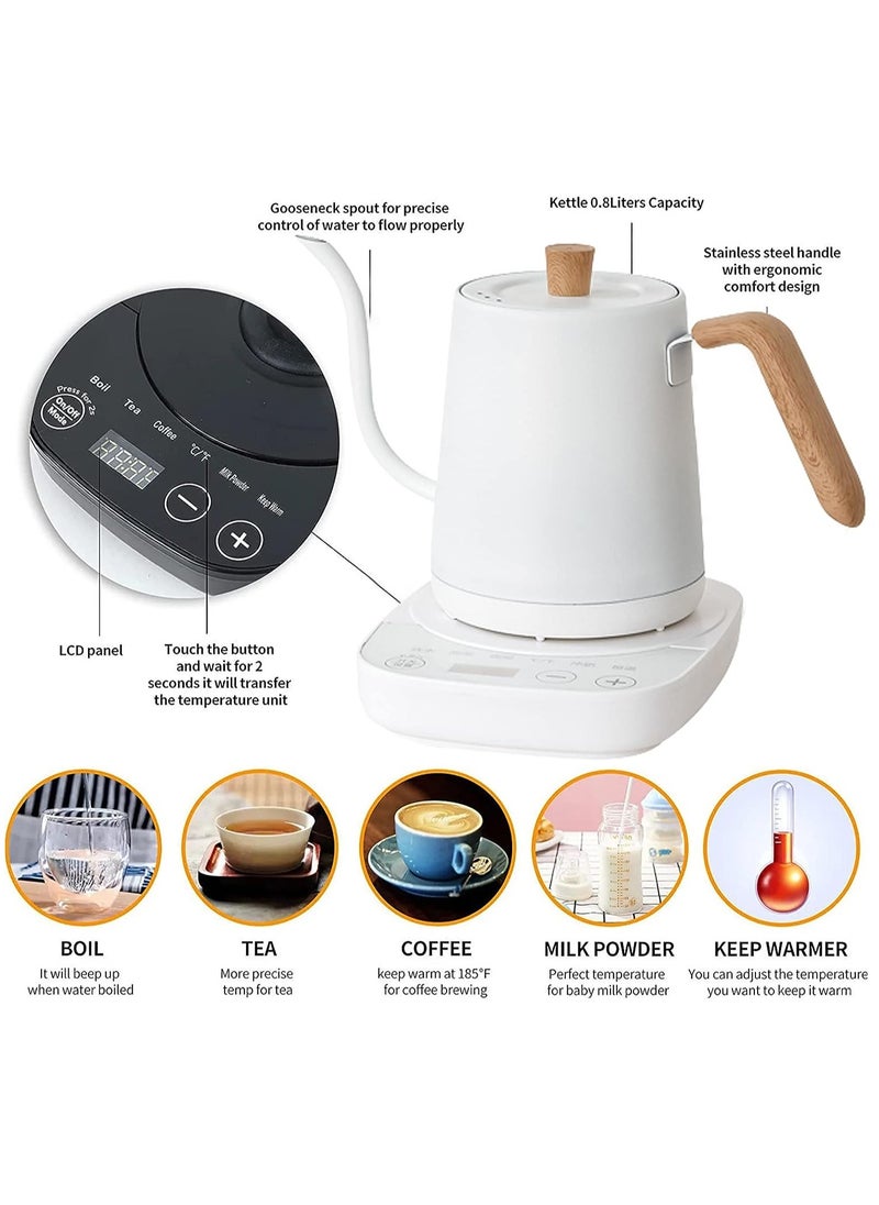 Generic - Electric Kettle with Temperature Control 3 Presets Pour Over Electric Kettle for Coffee&Tea Quick Heating Hot Water Kettle Stainless Steel Inner Auto Shutoff Boil-Dry Protection 0.8L (White) - Image 1