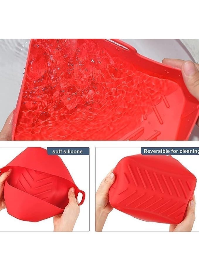 Cazadora 2pcs Silicone Air Fryer Liner | Reusable Rectangular Red Non-Stick Silicone Tray Liners — Food-Safe, Heat-Resistant & Oven-Basket Compatible — Replaces Parchment Paper, Eco-Friendly, Easy-Clean, Fits Popular Models (Black & Decker, Philips XXL, Cosori, Instant Vortex) — Durable Anti-Warp Silicone, Ideal for Frying, Roasting, Baking, Reheating & Meal Prep — Lightweight 28×12×8 cm, Set of 2, 3.4 oz Capacity Each — Safe for High Temperatures and Dishwasher-Friendly — Perfect for Home & Gift - Image 2