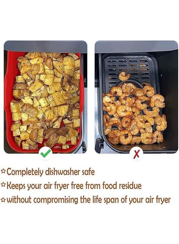 Cazadora 2pcs Silicone Air Fryer Liner | Reusable Rectangular Red Non-Stick Silicone Tray Liners — Food-Safe, Heat-Resistant & Oven-Basket Compatible — Replaces Parchment Paper, Eco-Friendly, Easy-Clean, Fits Popular Models (Black & Decker, Philips XXL, Cosori, Instant Vortex) — Durable Anti-Warp Silicone, Ideal for Frying, Roasting, Baking, Reheating & Meal Prep — Lightweight 28×12×8 cm, Set of 2, 3.4 oz Capacity Each — Safe for High Temperatures and Dishwasher-Friendly — Perfect for Home & Gift - Image 4