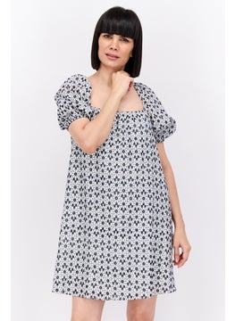 Women Allover Print Casual Mini Dress, White