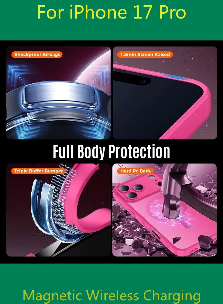 Dili Luxury Pink phone case for iPhone 17 Pro Translucent Matte Magnetic Phone Case for iPhone Shockproof Full Camera Lens Protection Hard Acrylic Matte Back Cover Support Wireless Charging, Phone Accessory, Modern Case, Sleek Design, Smartphone Owners - Image 4