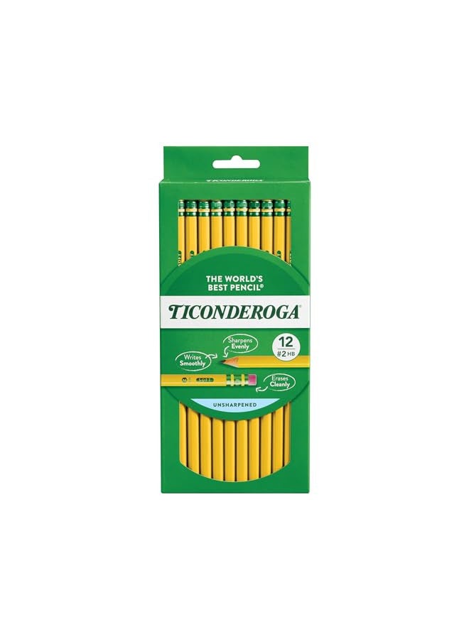 Ticonderoga Wood-Cased Pencils, Unsharpened, 2 HB Soft, Yellow, 12 Count - Image 1