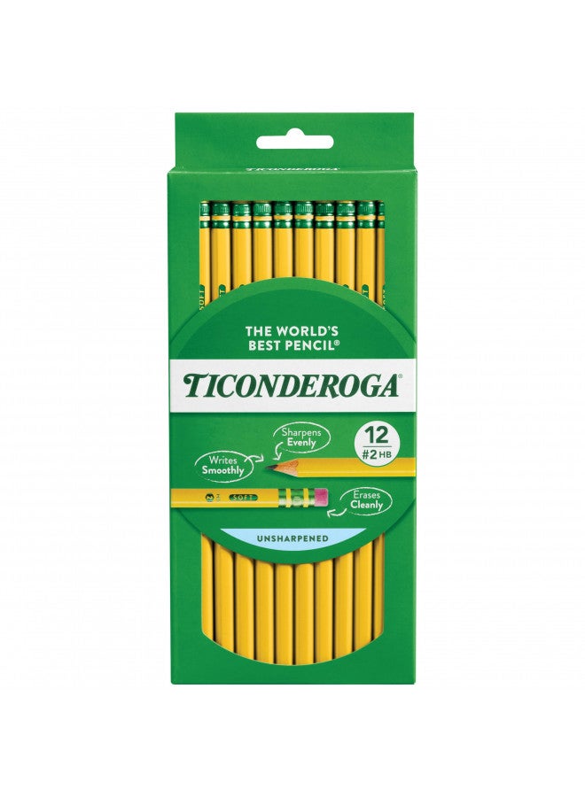 Ticonderoga Wood-Cased Pencils, Unsharpened, 2 HB Soft, Yellow, 12 Count - Image 2