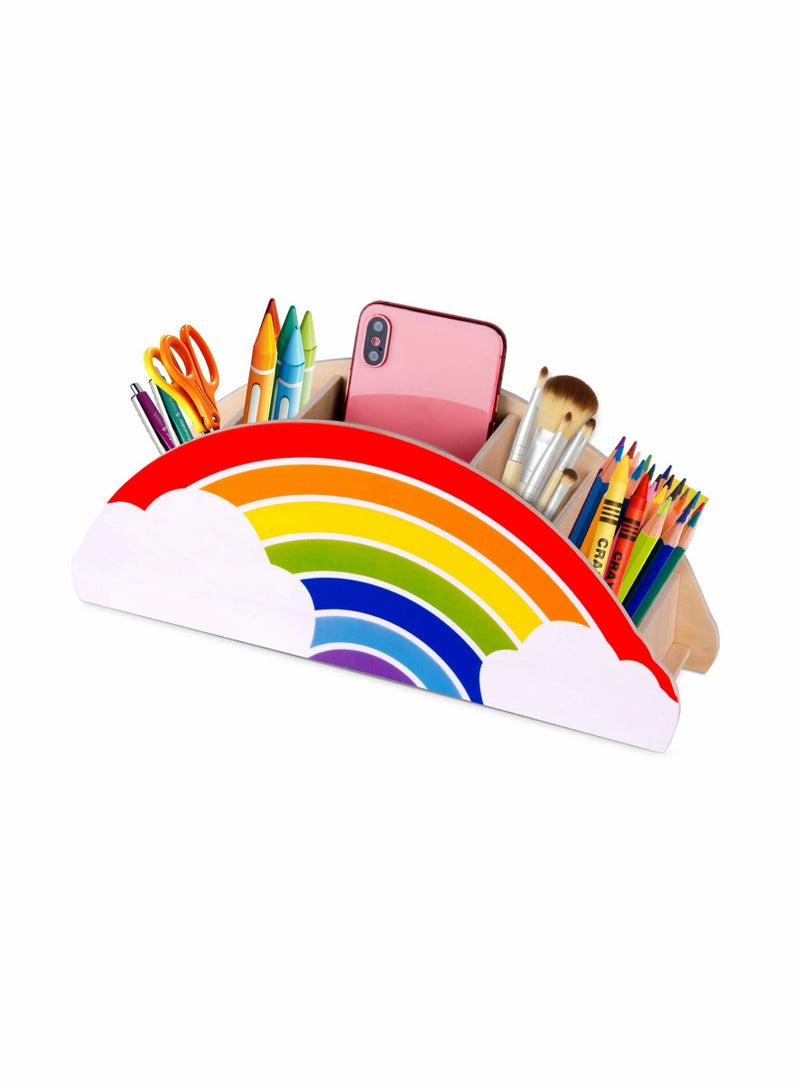 KASTWAVE Wooden Pen Holder & Pencil Holders - Supply Caddy Phone Holder Desk Organizer for Office Supplies Makeup Brush Classroom Organization for Women & Kids - Image 1