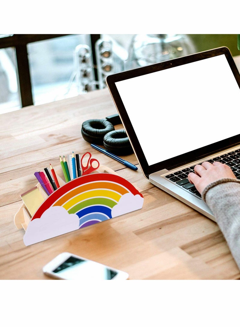 KASTWAVE Wooden Pen Holder & Pencil Holders - Supply Caddy Phone Holder Desk Organizer for Office Supplies Makeup Brush Classroom Organization for Women & Kids - Image 5