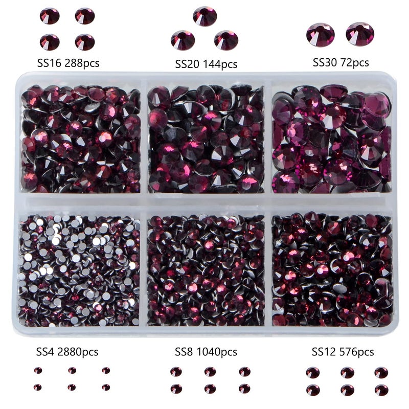 Bymitel 5000 Pieces 6 Mixed Sizes Glue Fix On Glass Rhinestones Round Crystal Gems Flatback For Diy Jewelry Making With One Picking Pen(6-Sizes 5000Pcs  Amethyst) - Image 4