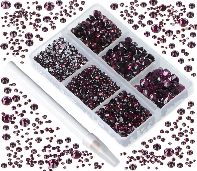 Bymitel 5000 Pieces 6 Mixed Sizes Glue Fix On Glass Rhinestones Round Crystal Gems Flatback For Diy Jewelry Making With One Picking Pen(6-Sizes 5000Pcs  Amethyst) - Image 2