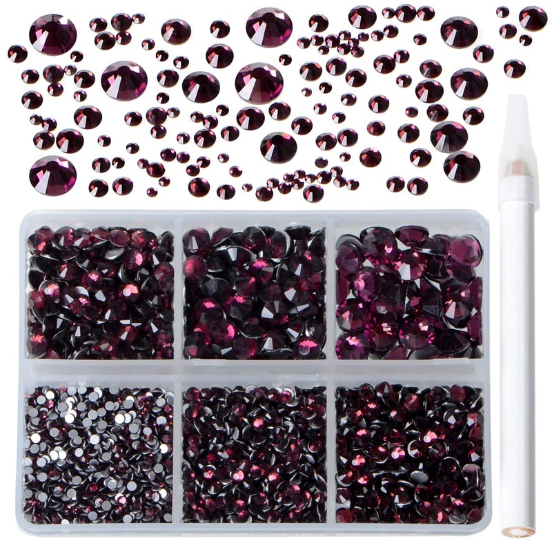 Bymitel 5000 Pieces 6 Mixed Sizes Glue Fix On Glass Rhinestones Round Crystal Gems Flatback For Diy Jewelry Making With One Picking Pen(6-Sizes 5000Pcs  Amethyst) - Image 1