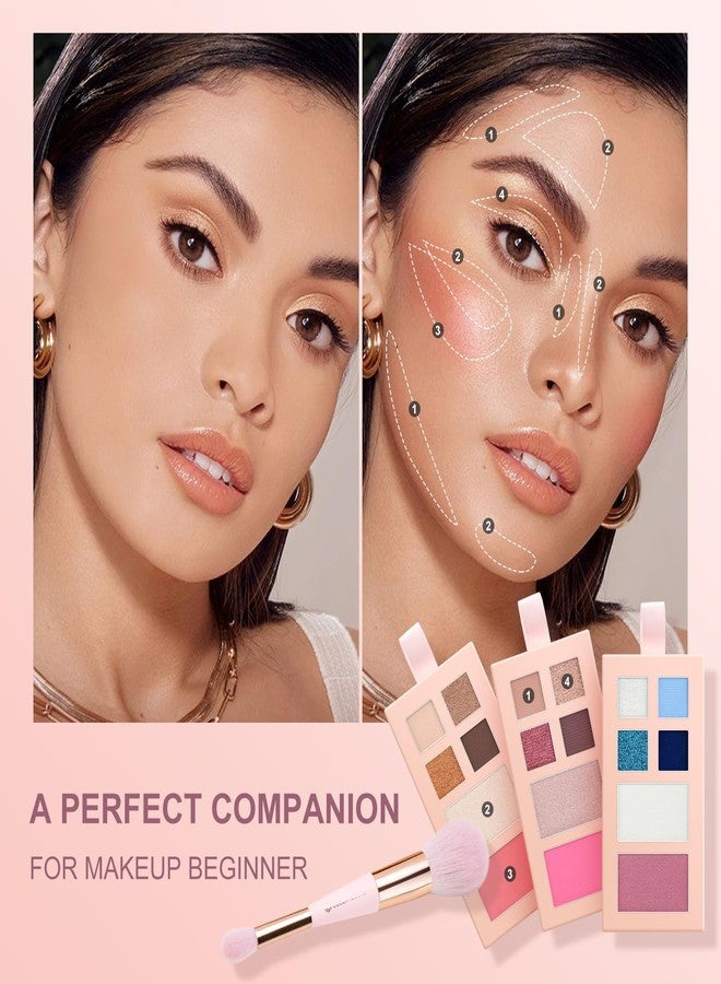 COLOR NYMPH مجموعة لوحة مكياج صغيرة من كولور نيمف للوجه | مجموعة هدايا مستحضرات التجميل للنساء والفتيات | 12 لون ظلال عيون، أحمر خدود، هايلايتر، بودرة كونتور، لامع شفاه ومجموعة فرش | مناسبة للسفر (وردي) - Image 5