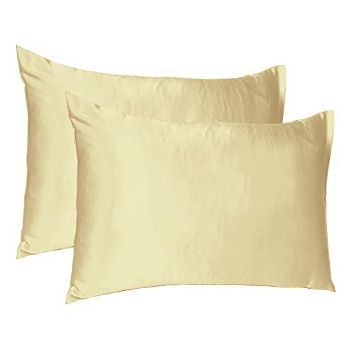 Oussum Satin Silk Pillowcase Pillow Case Covers with Envelop Closure for Hair and Skin Home Bed Decor Set of 2 Pillowcase Free 3 pcs scrunchies (Standard, Apricot Gelato) - Image 1