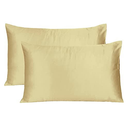 Oussum Satin Silk Pillowcase Pillow Case Covers with Envelop Closure for Hair and Skin Home Bed Decor Set of 2 Pillowcase Free 3 pcs scrunchies (Standard, Apricot Gelato) - Image 2