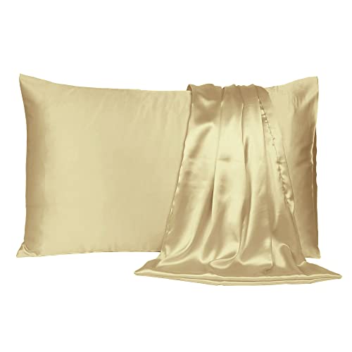 Oussum Satin Silk Pillowcase Pillow Case Covers with Envelop Closure for Hair and Skin Home Bed Decor Set of 2 Pillowcase Free 3 pcs scrunchies (Standard, Apricot Gelato) - Image 3