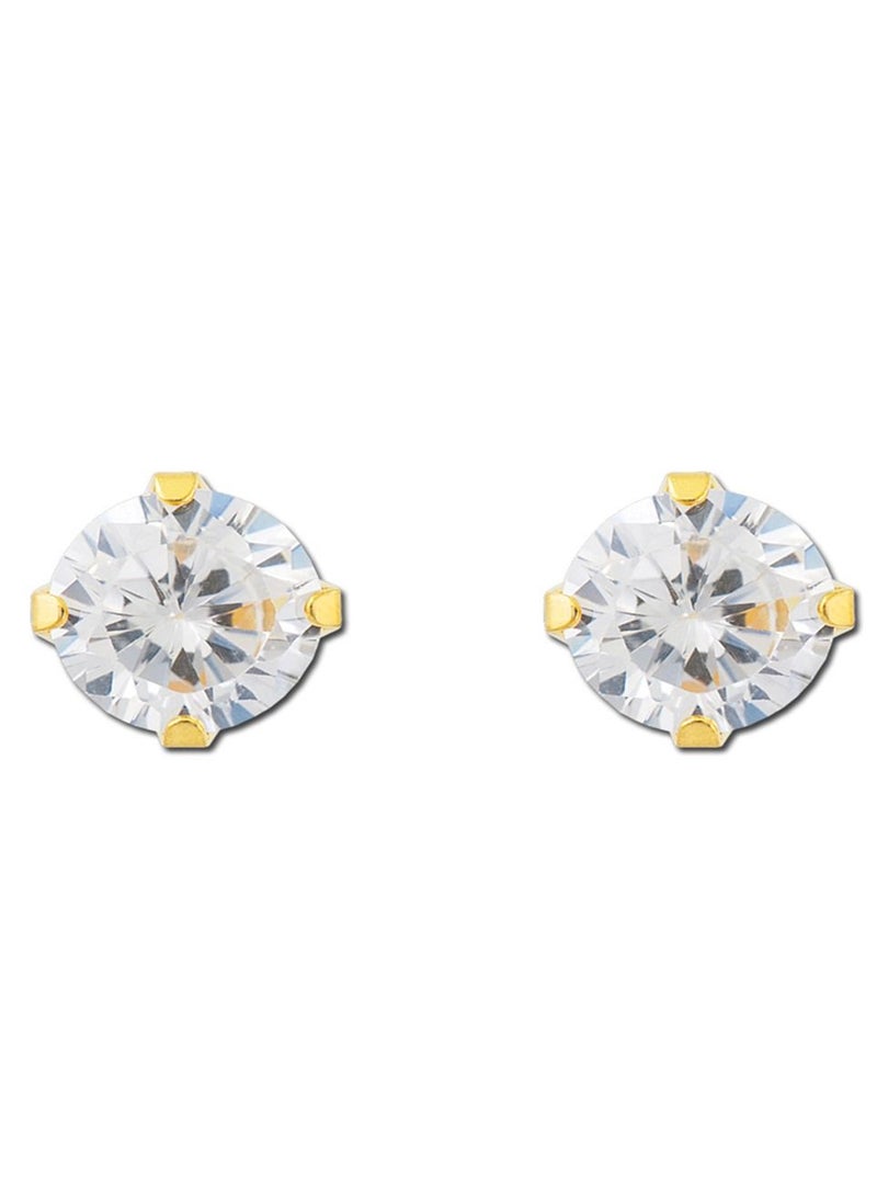EAR GEAR 24K Gold Plated Earring 8mm Cubic Zirconia Stone Made in USA  - Image 3