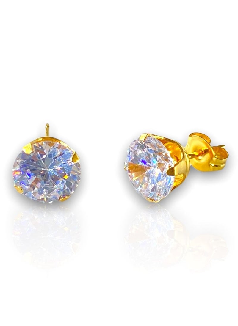 EAR GEAR 24K Gold Plated Earring 8mm Cubic Zirconia Stone Made in USA  - Image 2