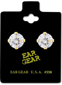EAR GEAR 24K Gold Plated Earring 8mm Cubic Zirconia Stone Made in USA  - Image 1