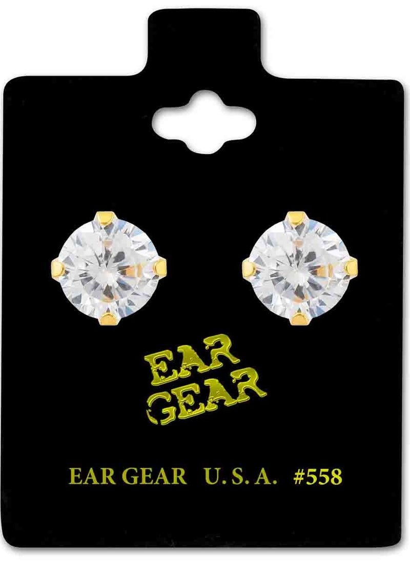 EAR GEAR 24K Gold Plated Earring 8mm Cubic Zirconia Stone Made in USA  - Image 1