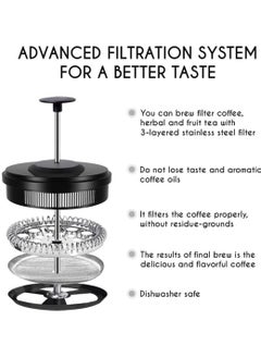 Gonice French Coffee Press Maker-350ml Espresso and Tea Maker with Triple Layer Filter, Borosilicate Glass Coffee Press,Stainless Steel Filter,Cold Brew Heat Resistant For Camping Travel Gifts,Black  - Image 2