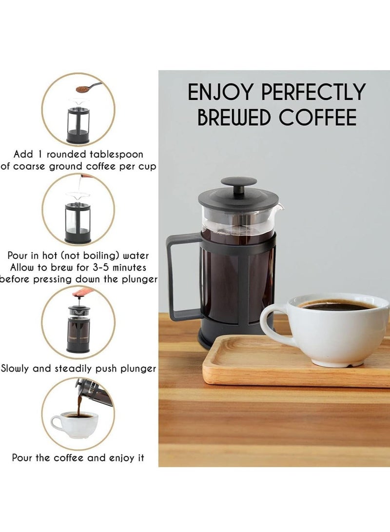 جونيس ماكينة القهوة الفرنسية -350 مل إسبريسو وصانع الشاي مع فلتر ثلاثي الطبقة، مطبعة قهوة بوروسيليكات الزجاجية، فلتر الفولاذ المقاوم للصدأ، مقاومة للحرارة الباردة لهبات السفر للتخييم، أسود - Image 4