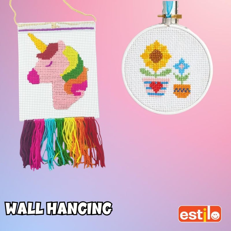 Estilo مجموعة فنون وحرف استيلو | 15 نمط فريد من نوعه للتطريز المتقاطع مجموعة حرف يدوية للمبتدئين للأطفال | مجموعة تطريز تشمل 8 ألوان من الصوف | هدية عيد ميلاد للبنات والأولاد من عمر 4 سنوات فما فوق - Image 2