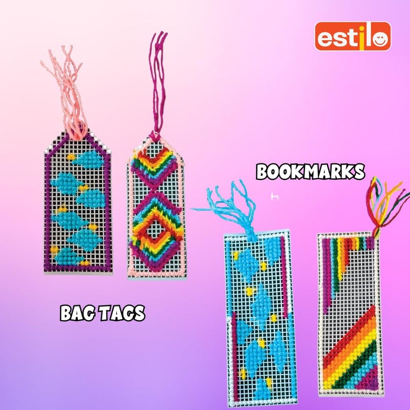 Estilo مجموعة فنون وحرف استيلو | 15 نمط فريد من نوعه للتطريز المتقاطع مجموعة حرف يدوية للمبتدئين للأطفال | مجموعة تطريز تشمل 8 ألوان من الصوف | هدية عيد ميلاد للبنات والأولاد من عمر 4 سنوات فما فوق - Image 4