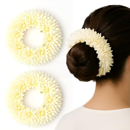 Multibrite Mogra Artificial Gajra for Hair Buns & Braids, Reusable Scented Jasmine Flower Traditional Indian Bridal Jewelry Hair Accessory for Weddings, Festivities & Casual Days for Women (Pack of 2) - Image 1