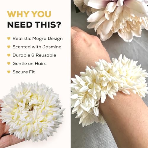 Multibrite Mogra Artificial Gajra for Hair Buns & Braids, Reusable Scented Jasmine Flower Traditional Indian Bridal Jewelry Hair Accessory for Weddings, Festivities & Casual Days for Women (Pack of 2) - Image 2