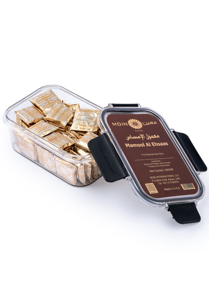 Moin Mamool Ehsaas Bakhoor 400g - Oud Powder, Amber, Musk, Patchouli & Lavender Blend - Long-Lasting Oriental Home Fragrance - Premium Arabic Incense for Daily Use or Gifting  - Image 1