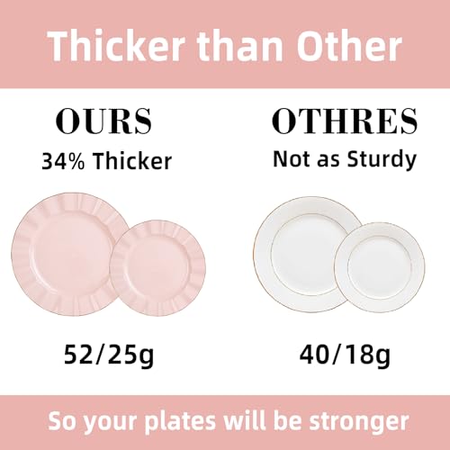QualQuot 120PCS Blush Pink Plastic Plates, Heavy Duty Disposable Party Plates with Gold Rim, 60 Dinner and 60 Dessert for Parties and Wedding - Image 4