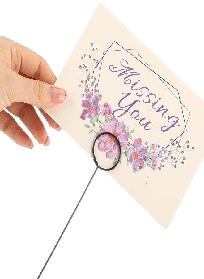 Hotop 30 Pcs Floral Card Holder Pick Metal Wire Flower Place Card Stick 13.4 in Picture Photo Memo Holder Round Floral Gift Stick Clip for Centerpiece Table Wedding Baby Shower Party Favor (Black) - Image 5