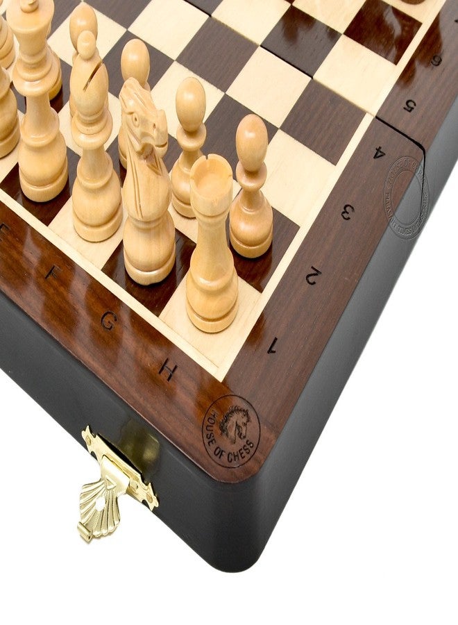 House of Chess - 10 Inch Wooden Magnetic Folding Travel Chess Set/Board with 2 Extra Knights, 2 Extra Pawns, 2 Extra Queens and Algebraic Notation - Handmade - Premium Quality - Image 3