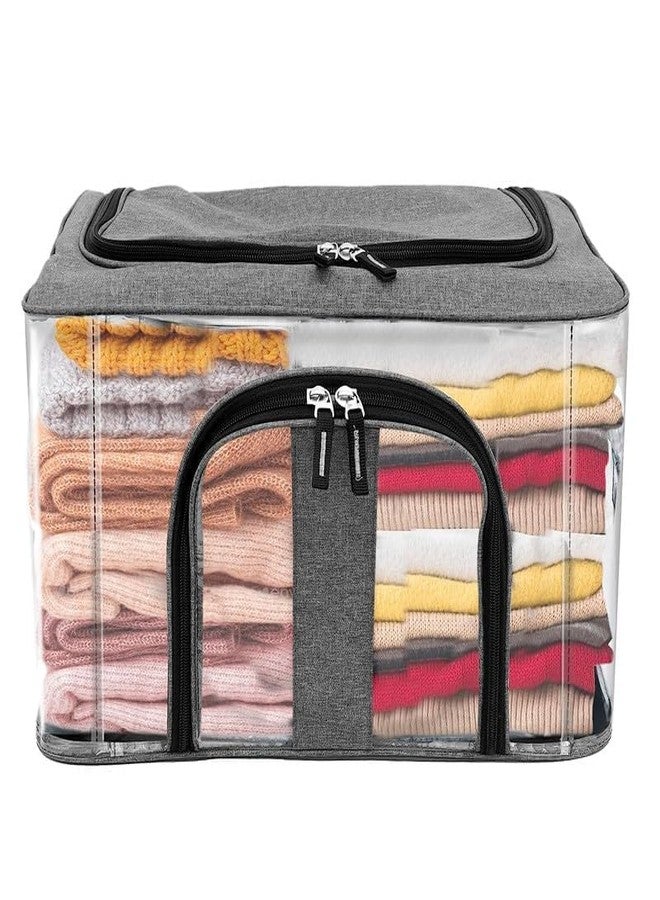 DMDENT Underbed Storage Box, 33 L Nylon PVC Transparent Moisture Proof Storage box for Clothes Closet Wardrobe Organizer for Clothes with Carry Handle 44x31x24 cm (Grey, Set of 1) - Image 2
