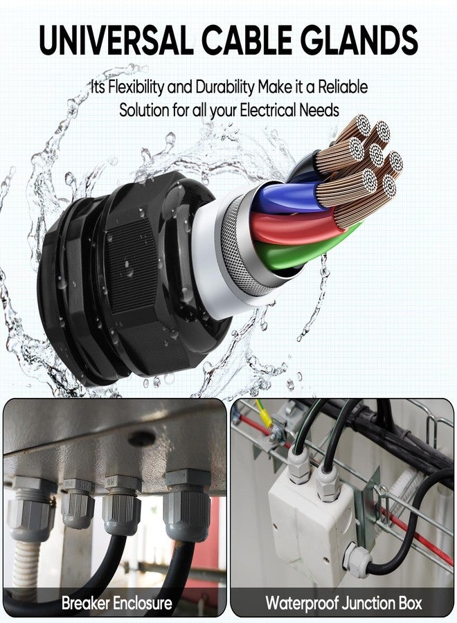 TICONN مجموعة موصلات كابل TICONN 20 قطعة IP68 مقاومة للماء من النايلون NPT قابلة للتعديل 1/4” 3/8” 1/2” 3/4” 1“ لصندوق الوصلات المقاومة للماء (أسود، 20 قطعة) - Image 5
