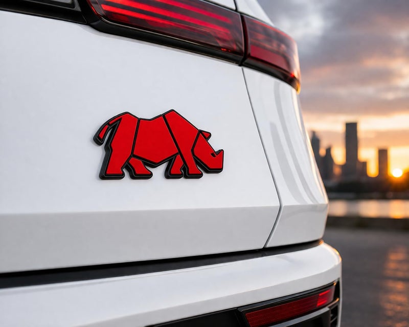 OAN 3D Modern Chrome Geometric Metal Rhinoceros Emblem for Cars and Bikes | Badges Logo Self Adhesive Metal Emblem (Rhino Red - 10x5x1 cm) - Image 2