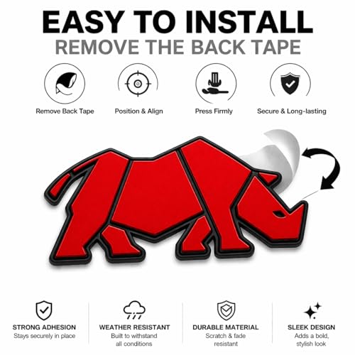 OAN 3D Modern Chrome Geometric Metal Rhinoceros Emblem for Cars and Bikes | Badges Logo Self Adhesive Metal Emblem (Rhino Red - 10x5x1 cm) - Image 3