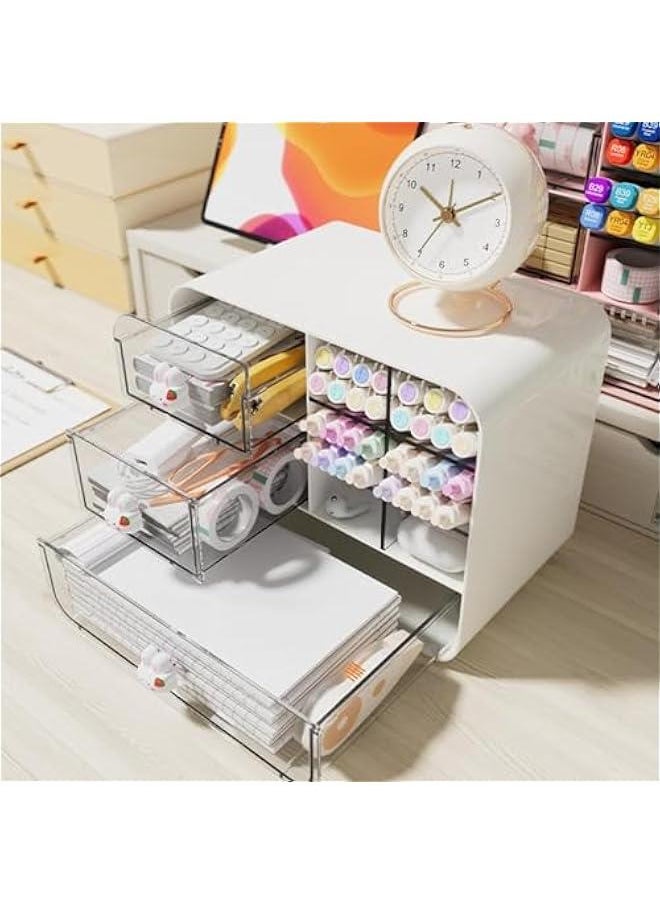 Generic Small Desk Organizer With Drawer, 3 Tier Stackable Storage Drawers Makeup Storage, Multi-Functional Pencil Pen Holder for Desk, Desktop Organizer for Home Art Supplies  - Image 2