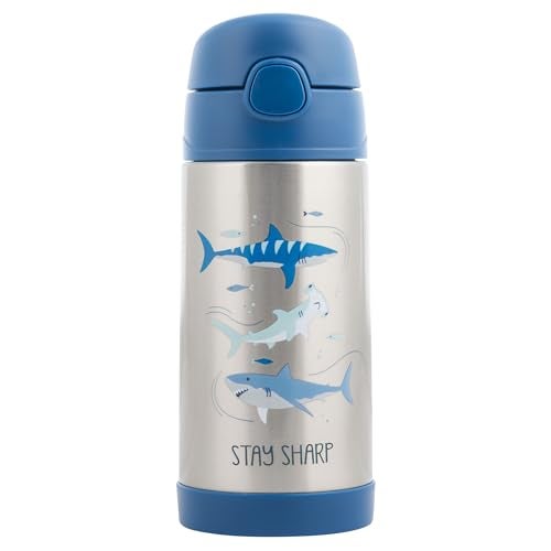 Stephen Joseph Double Wall Stainless Steel Bottles, Insulated Water Bottle for Kids Toddlers, Vacuum Insulated Bottle with Straw, BPA-Free Water Bottle – 11.8 Ounces, Shark - Image 1