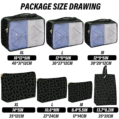 BHAHB 7 Set Packing Cubes Travel Luggage Organizers for Suitcase Travel Accessories with Shoe Bag for Women Girls Aesthetic Cute-Black Leopard Cheetah Pattern - Image 3