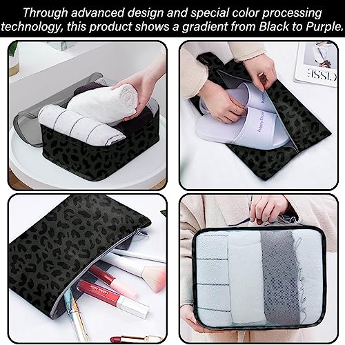 BHAHB 7 Set Packing Cubes Travel Luggage Organizers for Suitcase Travel Accessories with Shoe Bag for Women Girls Aesthetic Cute-Black Leopard Cheetah Pattern - Image 4