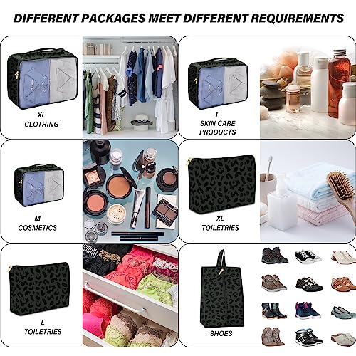 BHAHB 7 Set Packing Cubes Travel Luggage Organizers for Suitcase Travel Accessories with Shoe Bag for Women Girls Aesthetic Cute-Black Leopard Cheetah Pattern - Image 5