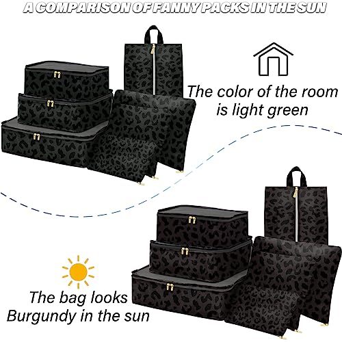BHAHB 7 Set Packing Cubes Travel Luggage Organizers for Suitcase Travel Accessories with Shoe Bag for Women Girls Aesthetic Cute-Black Leopard Cheetah Pattern - Image 2