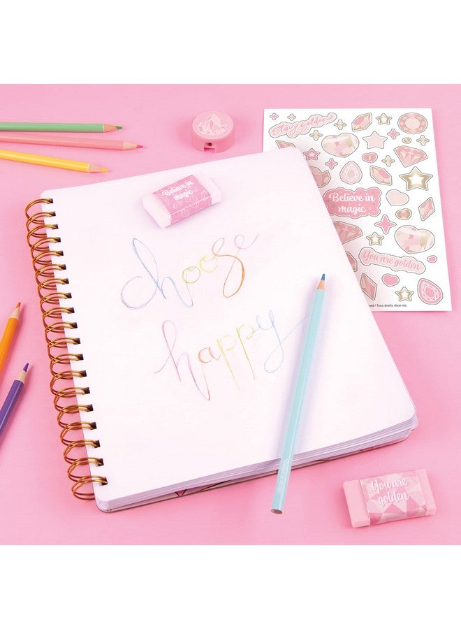 3C4G Three Cheers For Girls - Pink & Gold All-In-1 Sketchbook Set - Girls Diary, Journal, Sketch Book For Kids W/ Pencils, Stickers & More - Drawing Kit For Kids - Unlined Diary For Girls - Kids Sketch Pad - Image 5