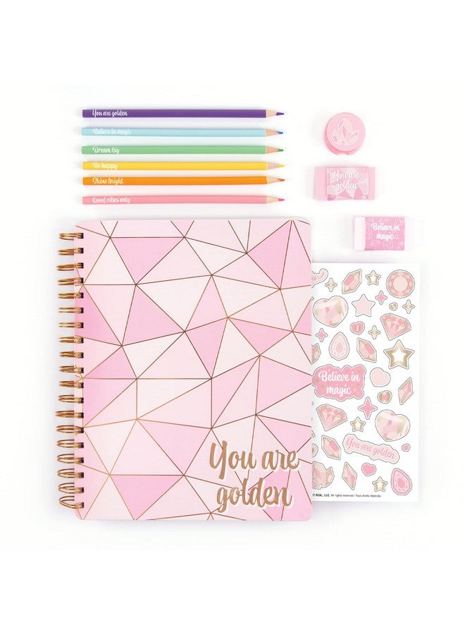 3C4G Three Cheers For Girls - Pink & Gold All-In-1 Sketchbook Set - Girls Diary, Journal, Sketch Book For Kids W/ Pencils, Stickers & More - Drawing Kit For Kids - Unlined Diary For Girls - Kids Sketch Pad - Image 3