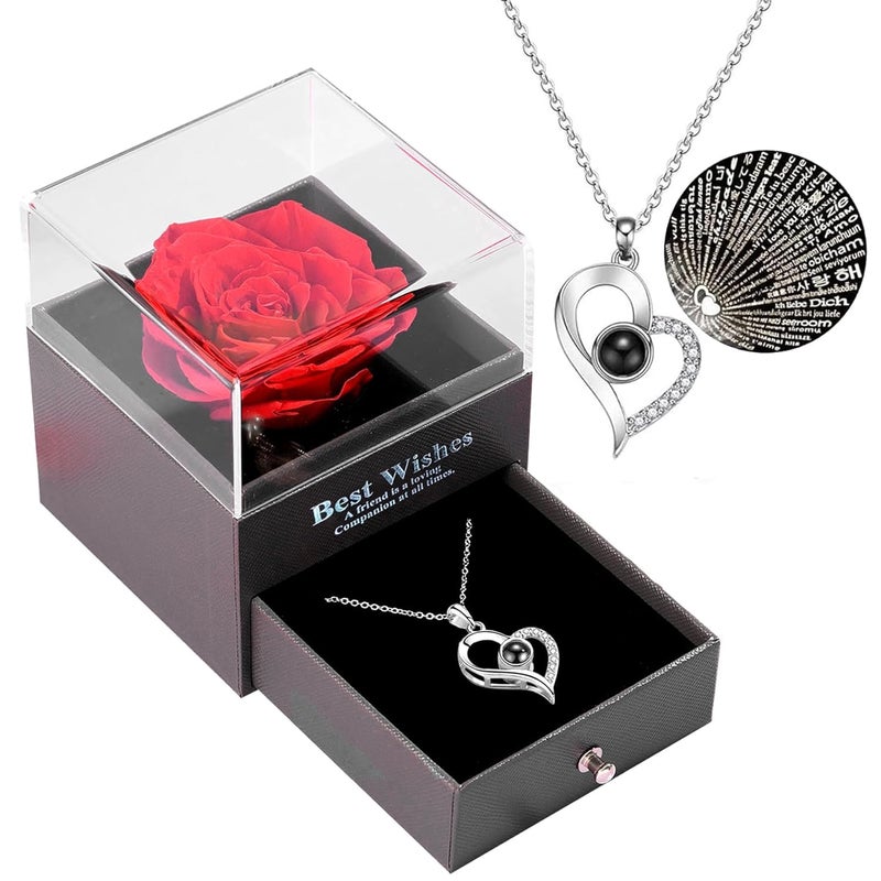 ZINLEY ZINLEY Gift for Girlfriend Wife Girls Love Marriage Anniversary Birthday Special Preserved Red Rose Flower Box with I Love You in 100 Languages - Image 1