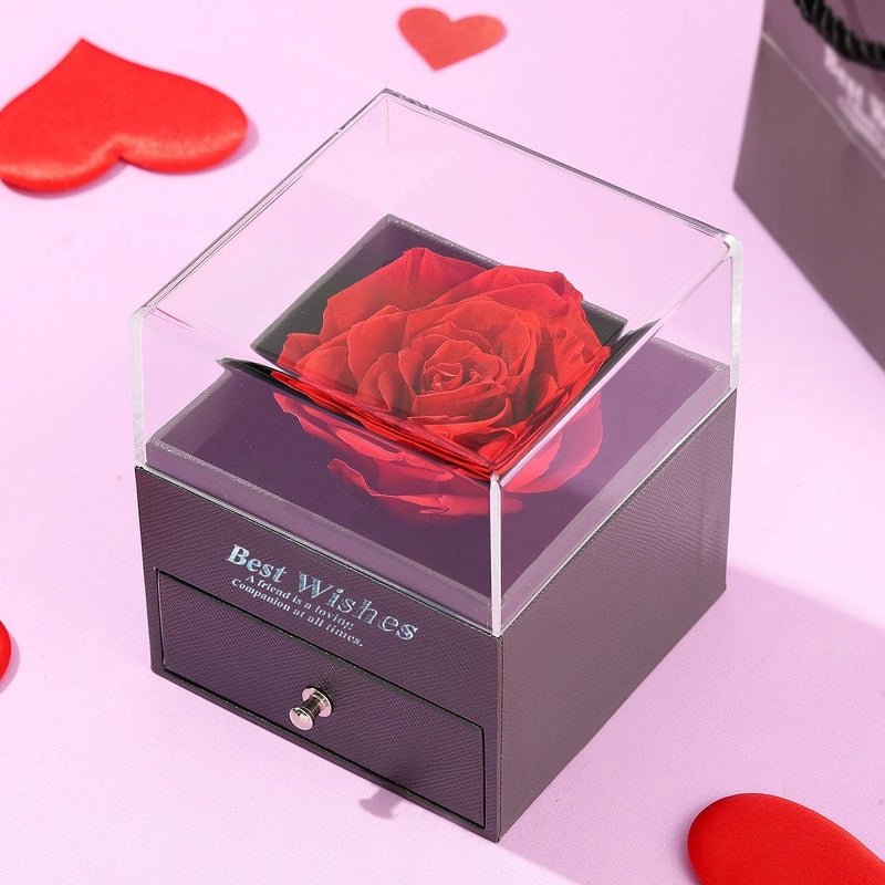 ZINLEY ZINLEY Gift for Girlfriend Wife Girls Love Marriage Anniversary Birthday Special Preserved Red Rose Flower Box with I Love You in 100 Languages - Image 4