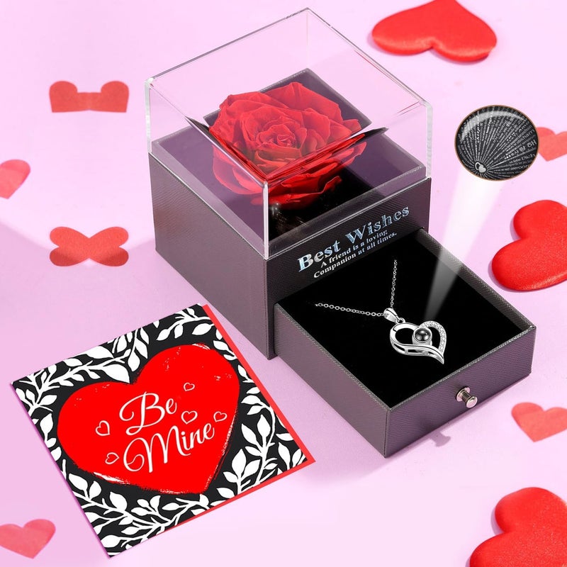 ZINLEY ZINLEY Gift for Girlfriend Wife Girls Love Marriage Anniversary Birthday Special Preserved Red Rose Flower Box with I Love You in 100 Languages - Image 2