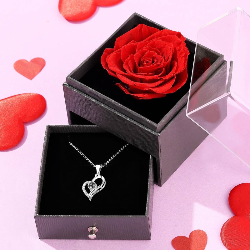 ZINLEY ZINLEY Gift for Girlfriend Wife Girls Love Marriage Anniversary Birthday Special Preserved Red Rose Flower Box with I Love You in 100 Languages - Image 3