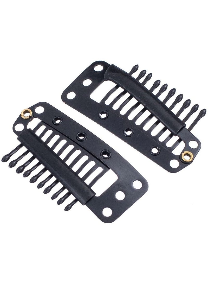 Estelle 100 Pcs U Shape Metallic Snap Clips ins for Hair Extension Hairpiece DIY Snap Comb Wig Clips with Rubber White 10 Teeth 9 Holes Black - Image 1
