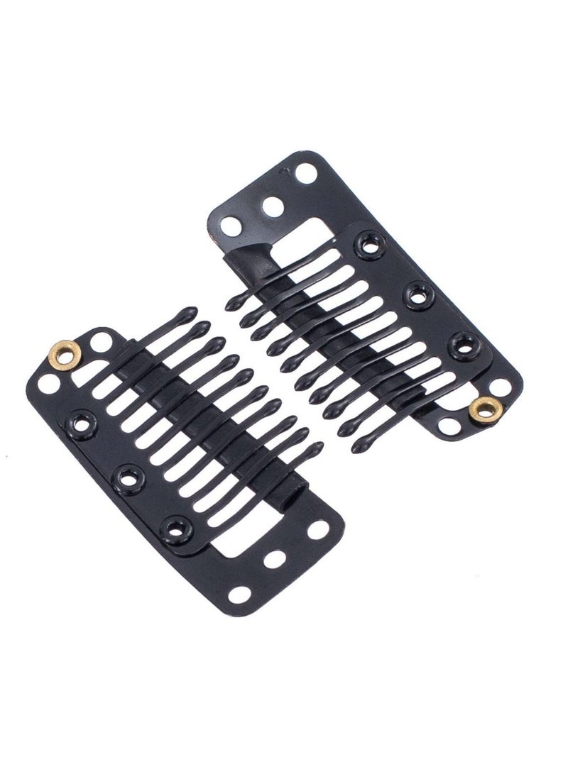 Estelle 100 Pcs U Shape Metallic Snap Clips ins for Hair Extension Hairpiece DIY Snap Comb Wig Clips with Rubber White 10 Teeth 9 Holes Black - Image 3