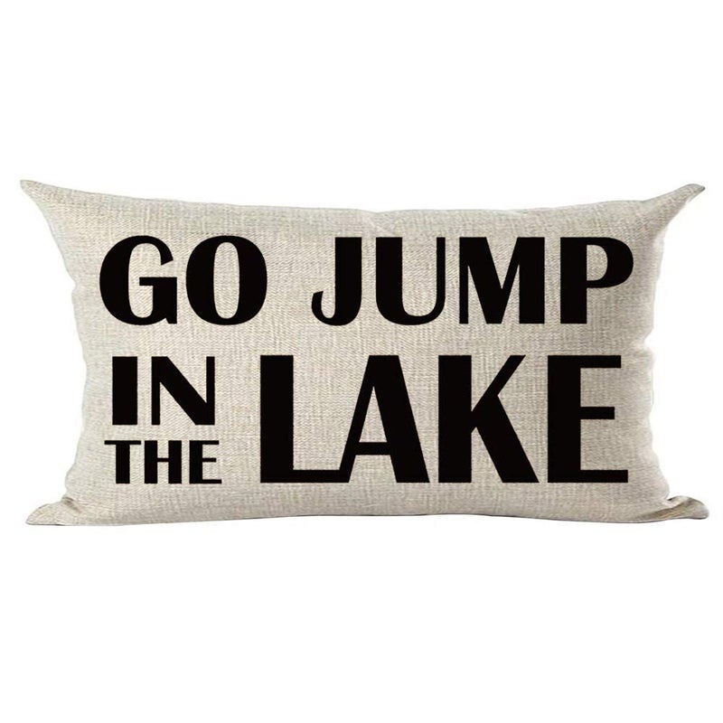 Ramirar Black Word Art Quote Go Jump in The Lake Summer Inspirational Decorative Lumbar Throw Pillow Cover Case Home Living Room Bed Sofa Car Cotton Linen Rectangular 12 x 20 Inches