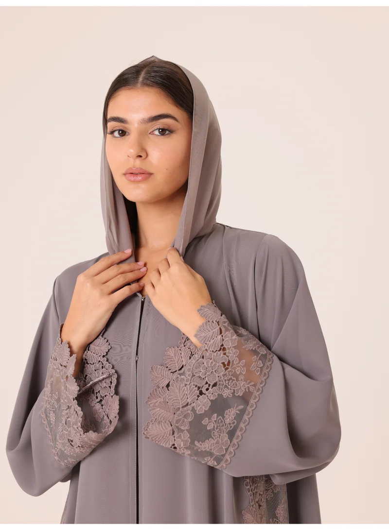 Ikkxa  Platinum Lace Embroidered Abaya for Women | Best Price UAE